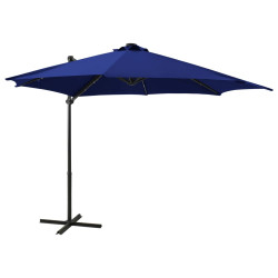Parasol wiszący z LED i słupkiem, niebieski, 300 cm