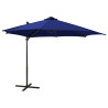 Parasol wiszący z LED i słupkiem, niebieski, 300 cm