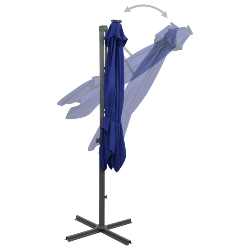Parasol wiszący z LED i słupkiem, niebieski, 300 cm