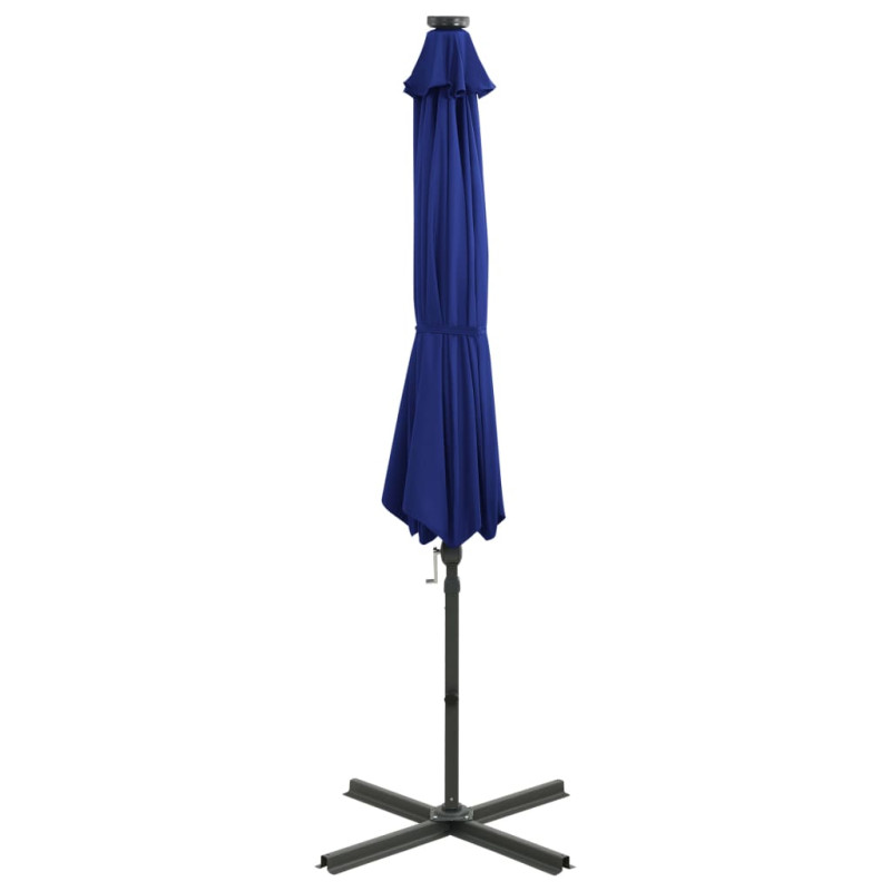 Parasol wiszący z LED i słupkiem, niebieski, 300 cm