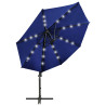 Parasol wiszący z LED i słupkiem, niebieski, 300 cm
