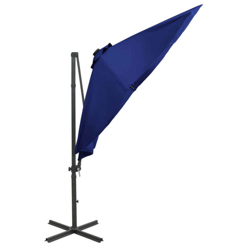 Parasol wiszący z LED i słupkiem, niebieski, 300 cm