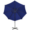 Parasol wiszący z LED i słupkiem, niebieski, 300 cm