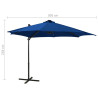 Parasol wiszący z LED i słupkiem, niebieski, 300 cm