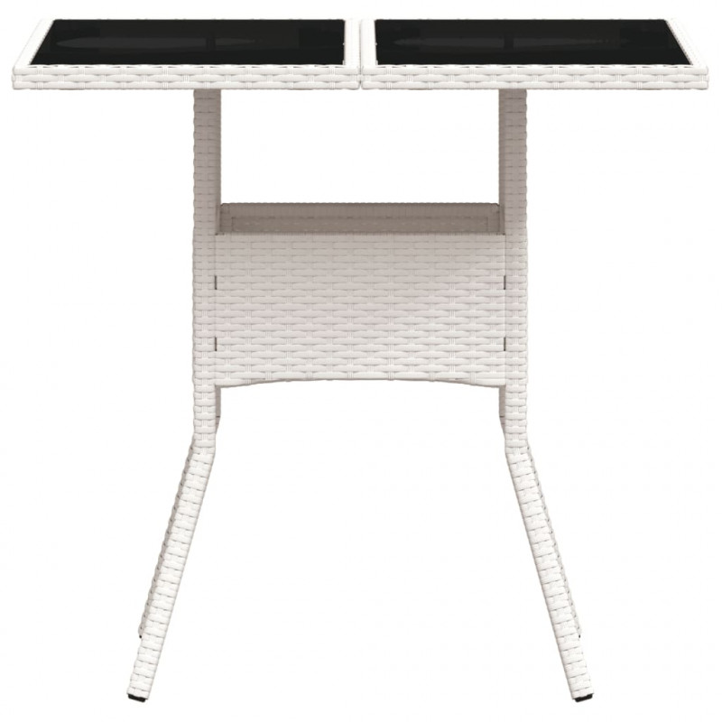 Stół ogrodowy ze szklanym blatem, biały 80x80x75 cm, polirattan