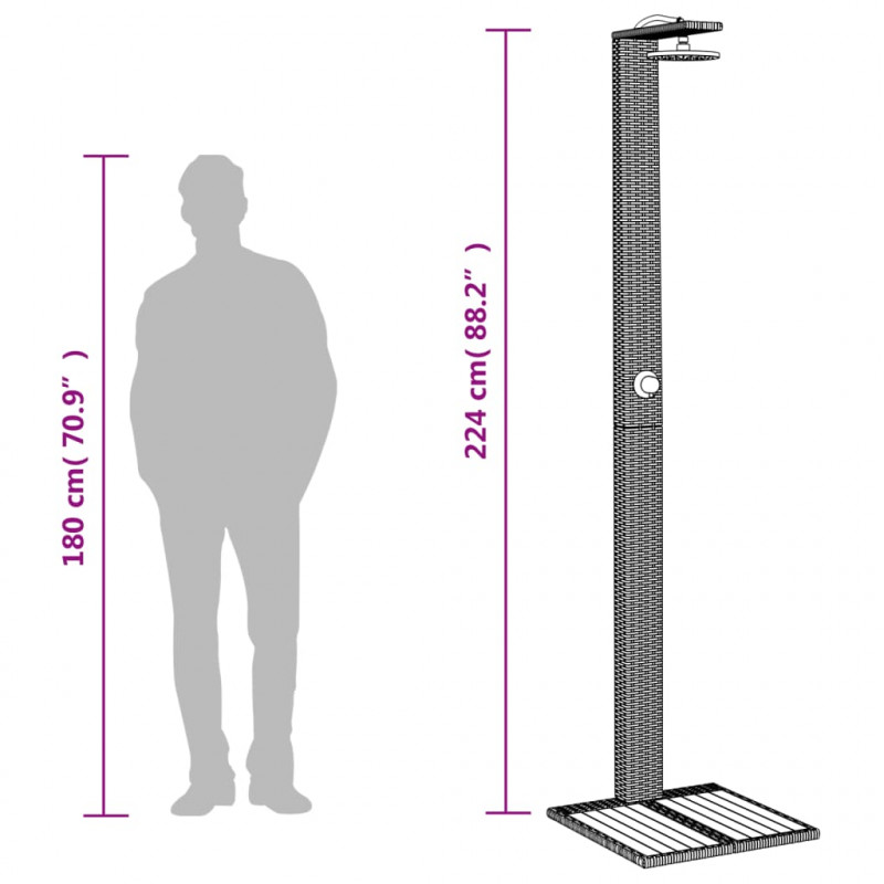 Prysznic ogrodowy, beżowy, 50x55x224 cm, polirattan i akacja