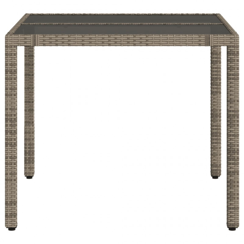 Stół ogrodowy ze szklanym blatem, szary, 90x90x75 cm, rattan PE