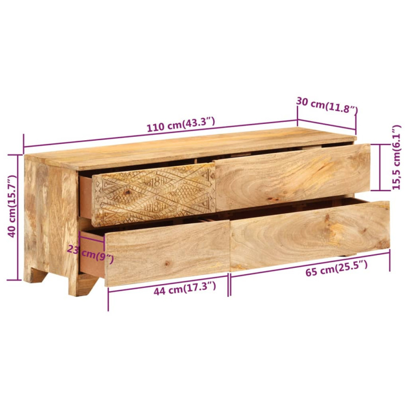 Szafka pod telewizor, lite drewno mango, 110x30x40 cm