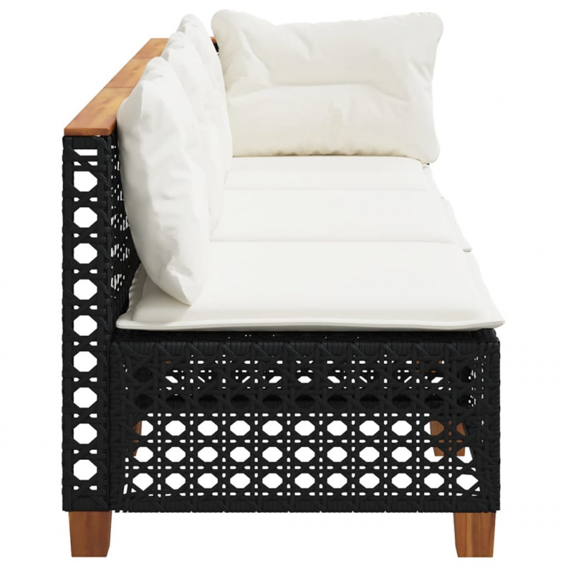 Sofa ogrodowa z poduszkami, 3-osobowa, czarna, polirattan