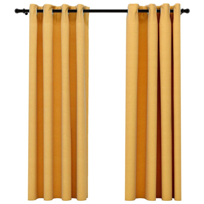 Zasłony stylizowane na lniane, 2 szt., żółte, 140x175 cm