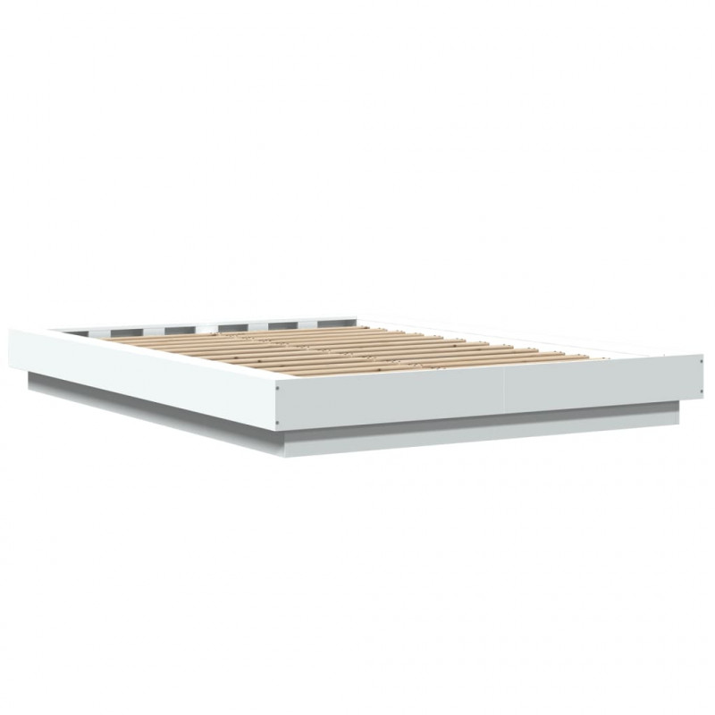Rama łóżka z LED, biała, 140x190 cm, materiał drewnopochodny