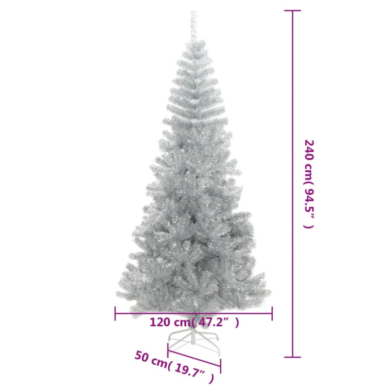 Sztuczna choinka ze stojakiem, srebrna, 240 cm, PET
