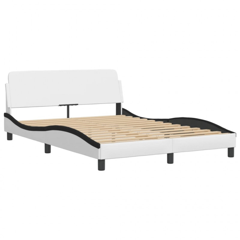 Rama łóżka z LED, biało-czarna, 140x190 cm, sztuczna skóra