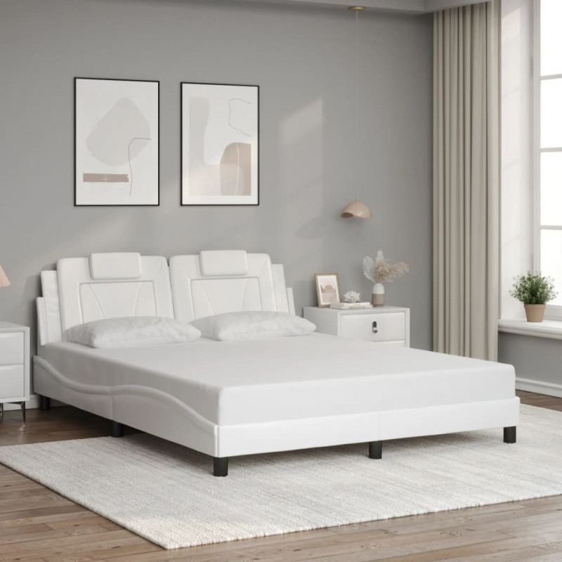 Rama łóżka z LED, biała, 160x200 cm, sztuczna skóra