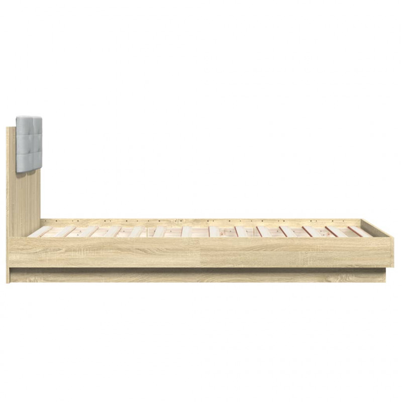Rama łóżka z wezgłowiem i LED, dąb sonoma, 75x190 cm