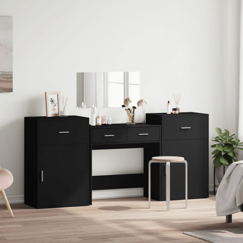 4-częściowy zestaw mebli z toaletką, czarny