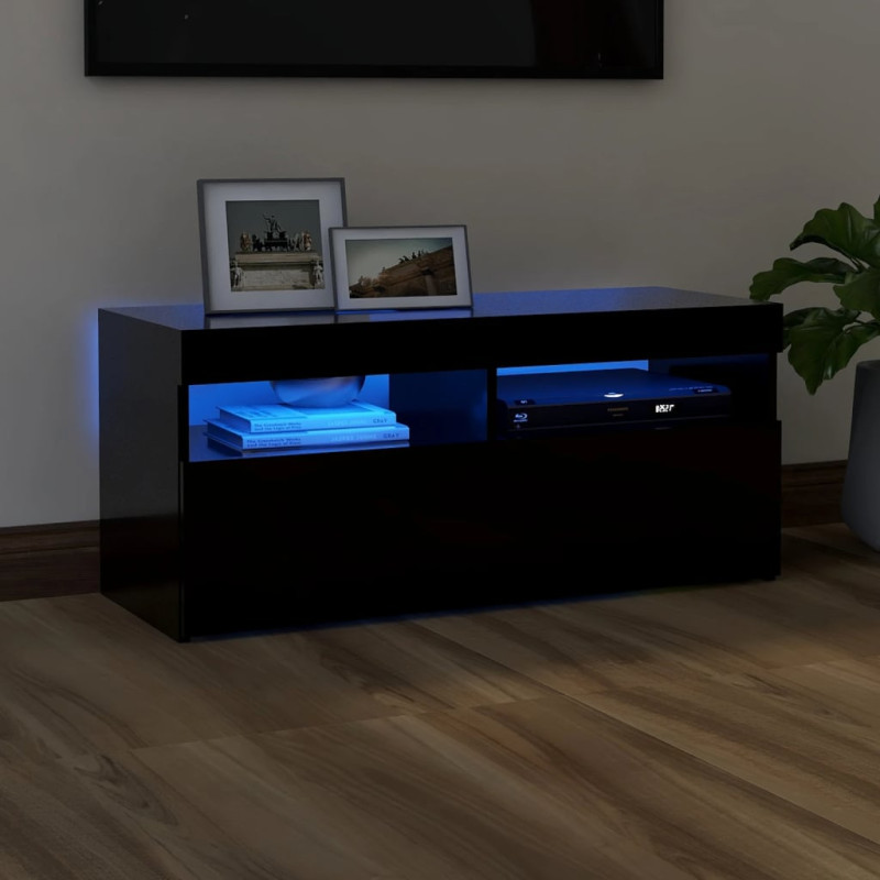 Szafka pod TV z oświetleniem LED, czarna, 90x35x40 cm
