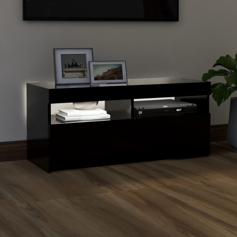 Szafka pod TV z oświetleniem LED, czarna, 90x35x40 cm