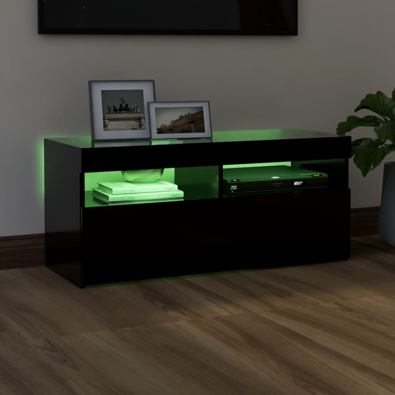 Szafka pod TV z oświetleniem LED, czarna, 90x35x40 cm