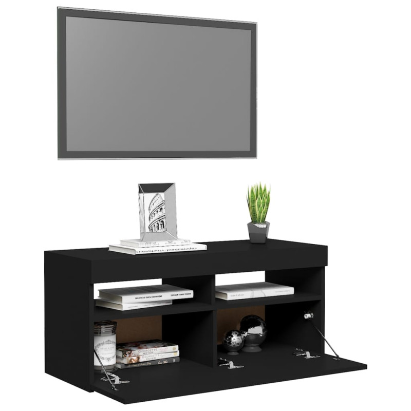 Szafka pod TV z oświetleniem LED, czarna, 90x35x40 cm
