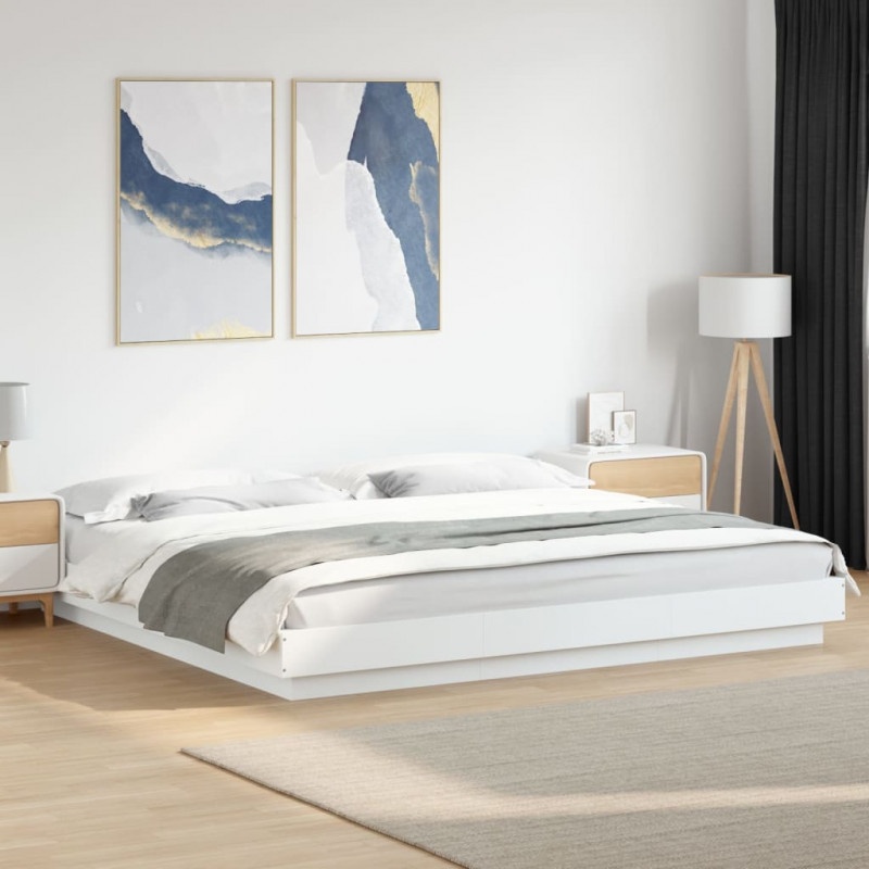 Rama łóżka z LED, biała, 180x200 cm, materiał drewnopochodny