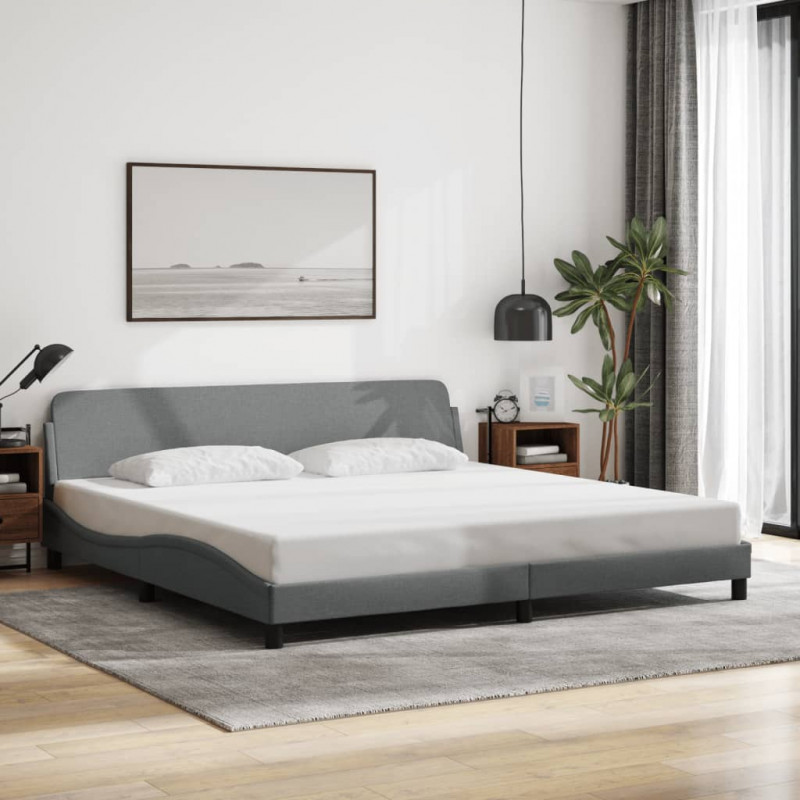 Rama łóżka bez materaca, jasnoszara, 200x200 cm, obita tkaniną