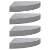 Narożne półki ścienne, 4 szt., szarość betonu, 35x35x3,8 cm MDF