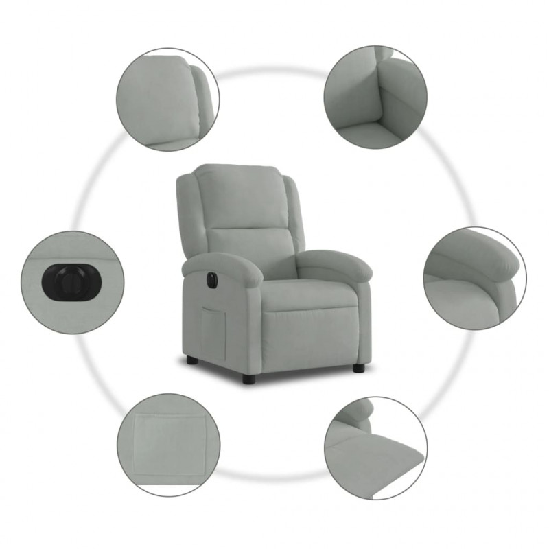 Elektryczny fotel rozkładany, jasnoszary, obity aksamitem
