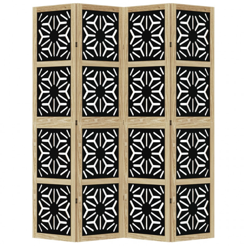 Parawan pokojowy, 4-panelowy, brązowo-czarny, lita paulownia