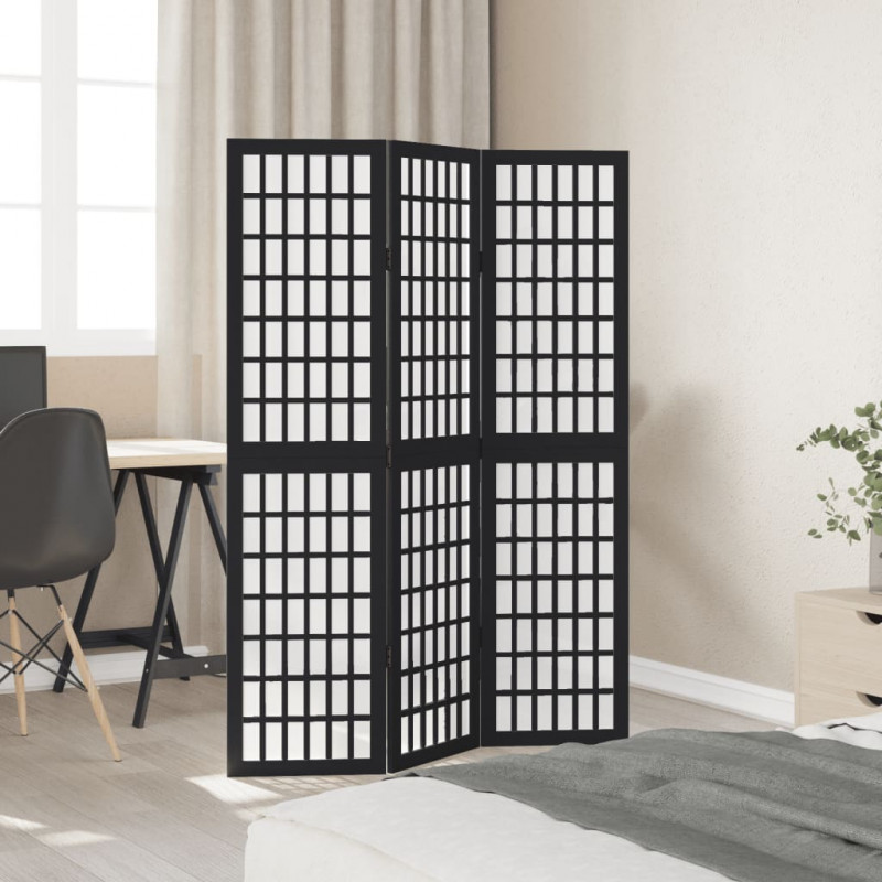 Parawan pokojowy, 3-panelowy, czarny, lite drewno paulowni