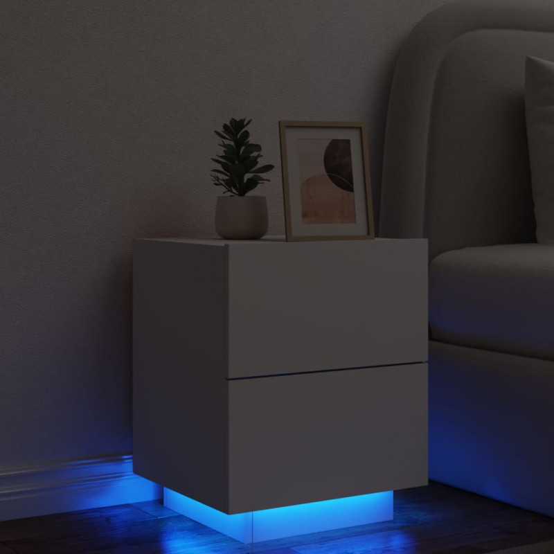 Szafka nocna z LED, biała, materiał drewnopochodny