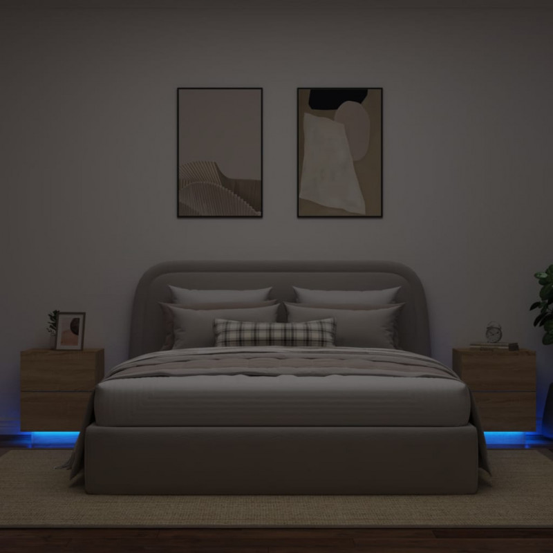 Szafki nocne z LED, 2 szt., dąb sonoma, materiał drewnopochodny