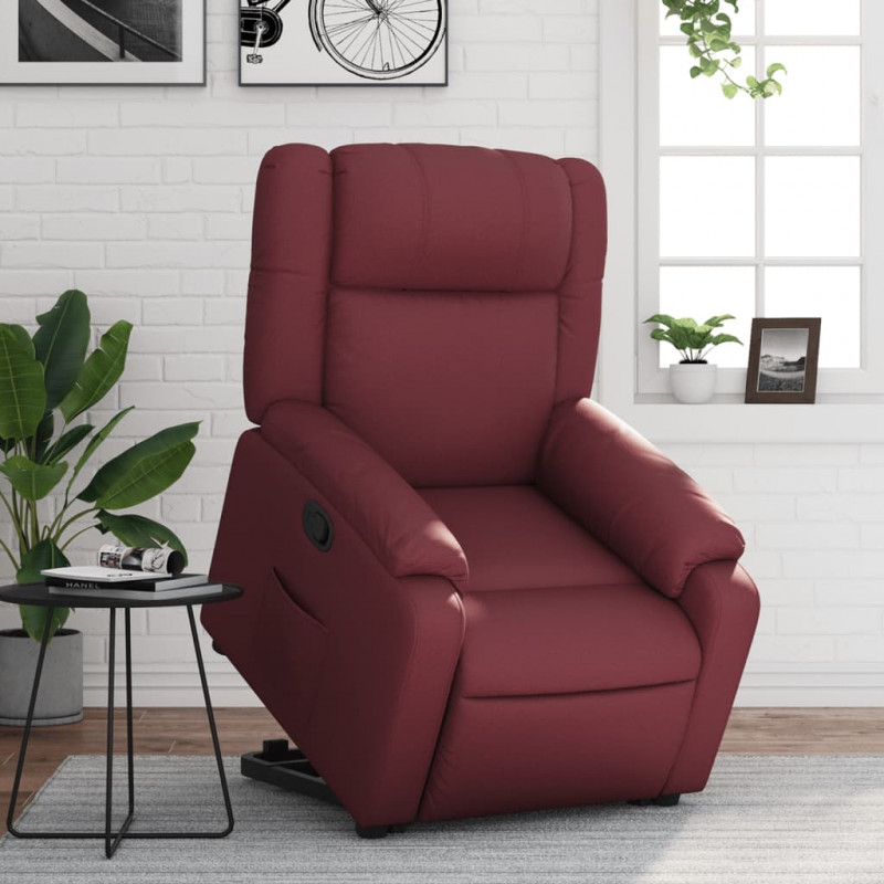 Podnoszony fotel rozkładany, winna czerwień, sztuczna skóra