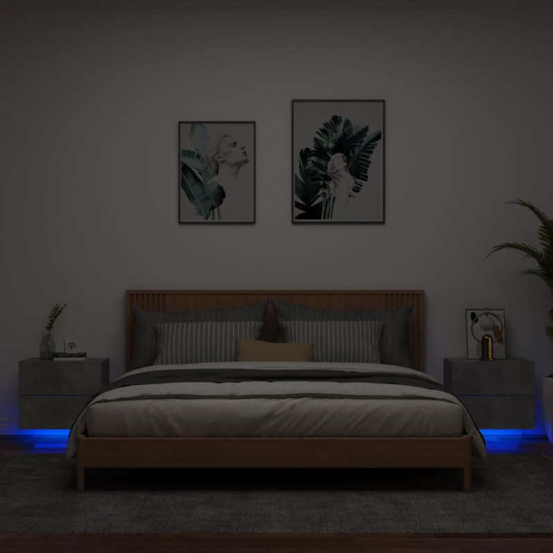 Wiszące szafki nocne z LED, 2 szt., szarość betonu