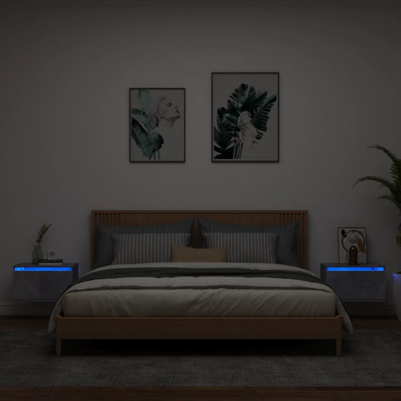 Wiszące szafki nocne z LED, 2 szt., szarość betonu