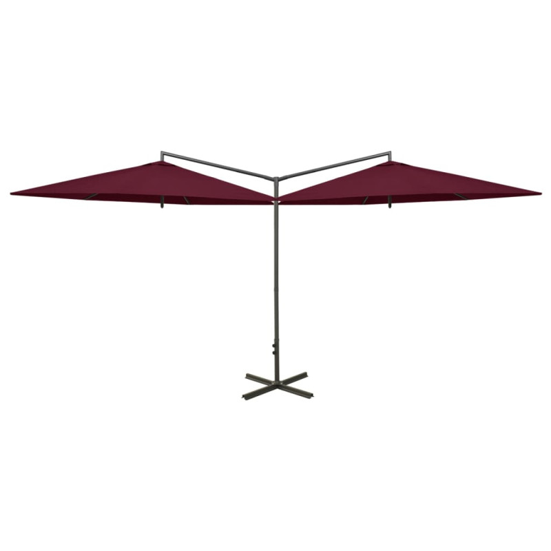 Podwójny parasol ogrodowy, stalowy słupek, bordowy, 600 cm