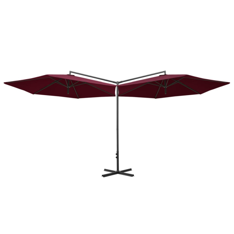 Podwójny parasol ogrodowy, stalowy słupek, bordowy, 600 cm
