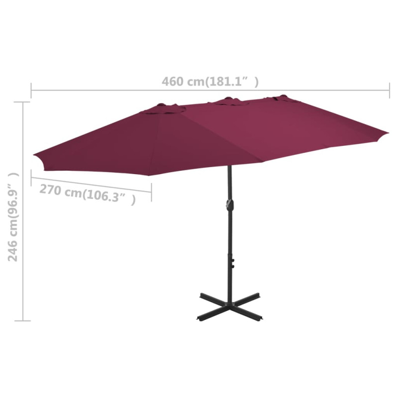 Parasol ogrodowy na słupku aluminiowym, 460 x 270 cm, bordowy