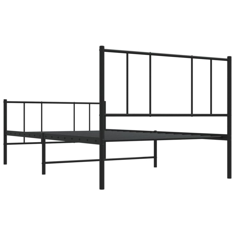 Metalowa rama łóżka z wezgłowiem i zanóżkiem, czarna, 107x203cm