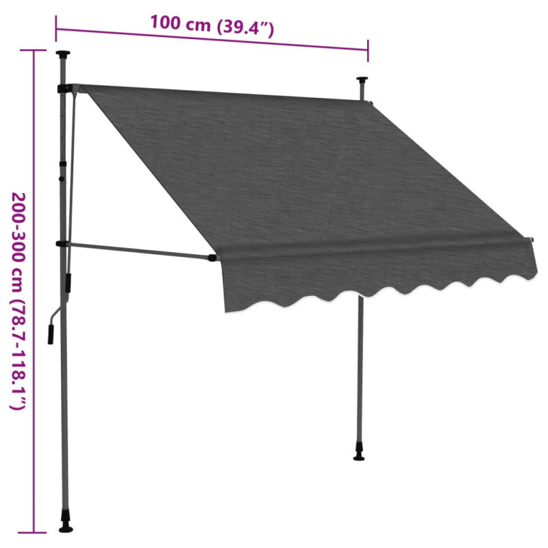 Ręcznie zwijana markiza z LED, 100 cm, antracytowa