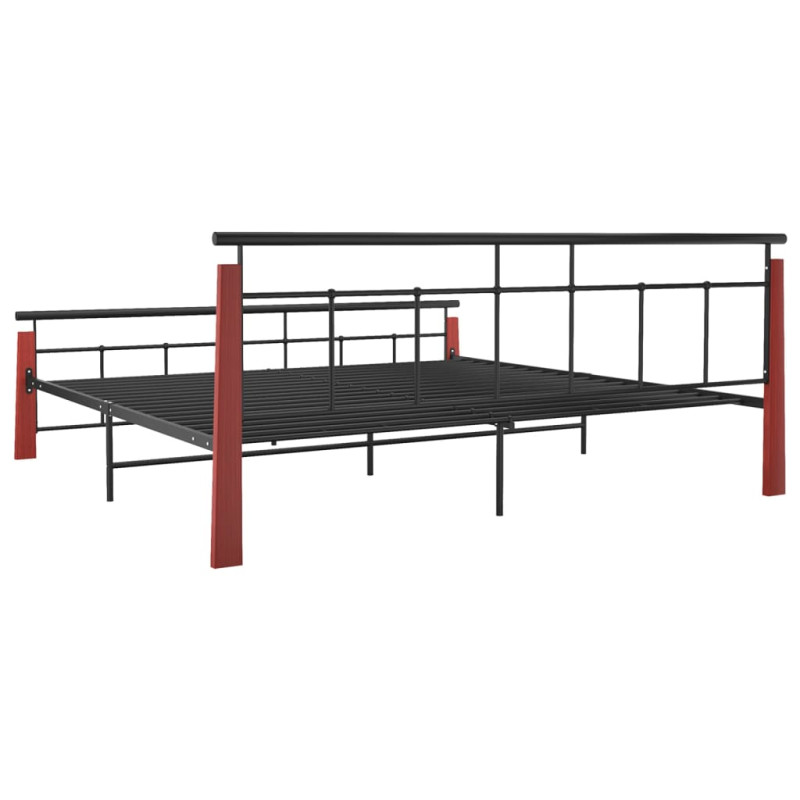 Rama łóżka, metal i lite drewno dębowe, 200x200 cm