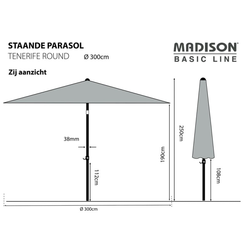 Madison Parasol ogrodowy Tenerife, 300 cm, okrągły, kolor ecru