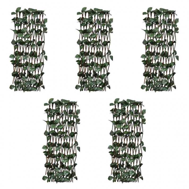 Płot kratka z wierzby, 5 szt., z listkami, 180 x 90 cm