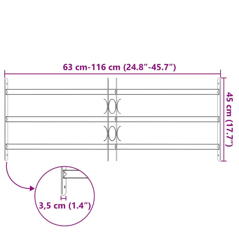 Krata na okno z regulacją, 3 metalowe pręty, 700-1050 mm