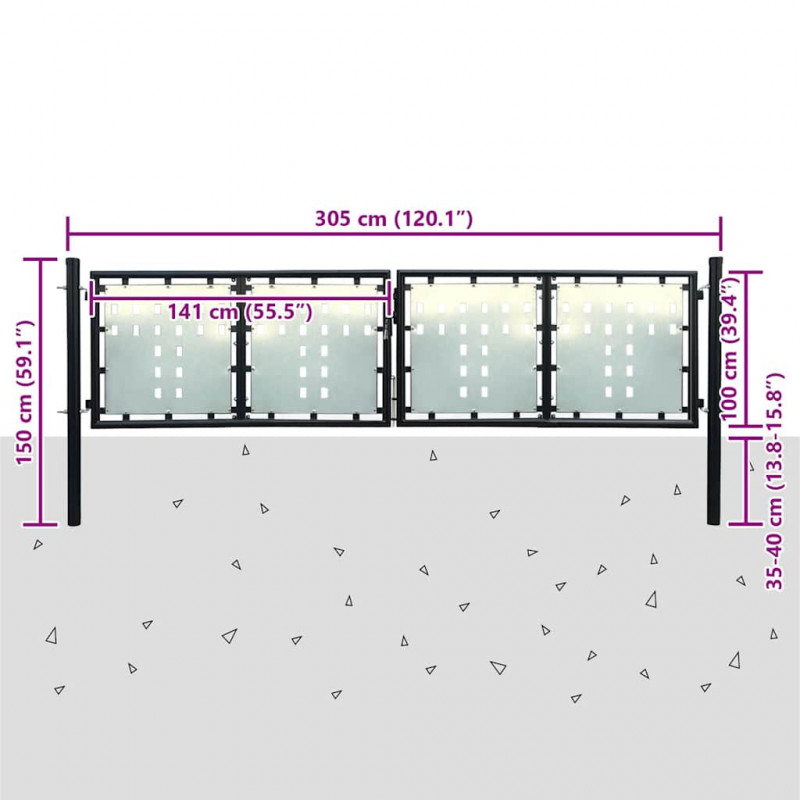 Czarna brama ogrodzeniowa jednoskrzydłowa 300x100 cm