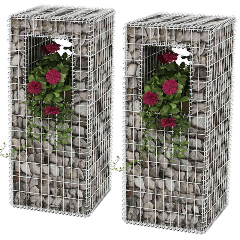 Kosze gabionowe kolumny - donice, 2 szt., 50x50x120 cm