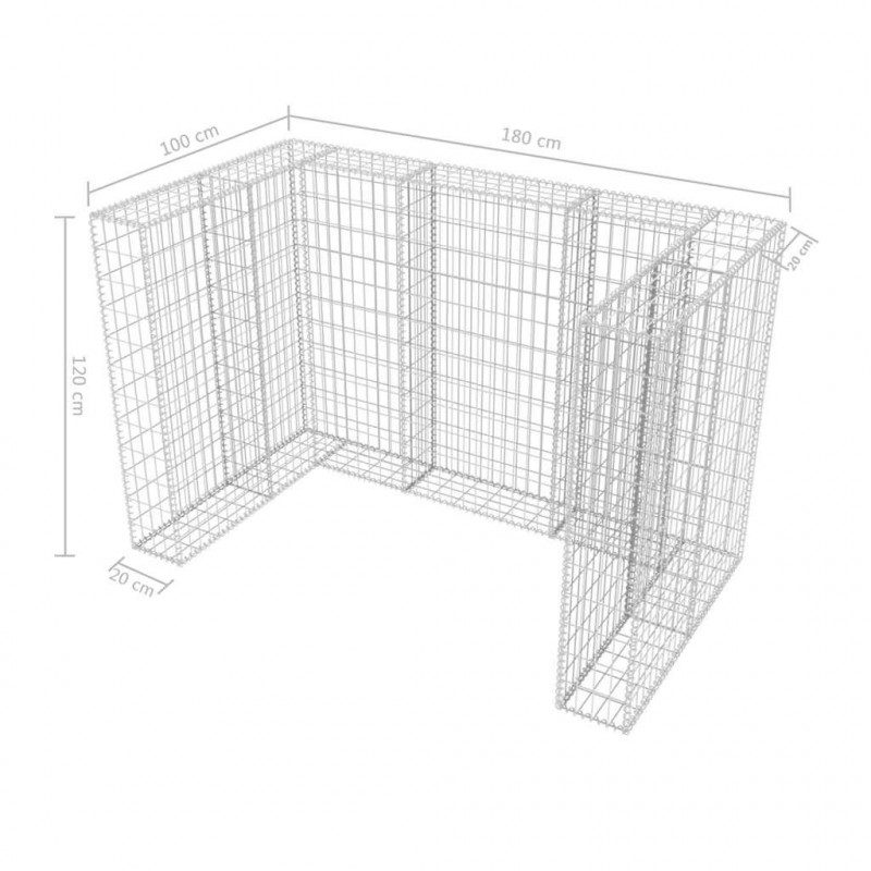 Gabion osłonowy na 2 kosze na śmieci, stalowy, 180x100x120 cm