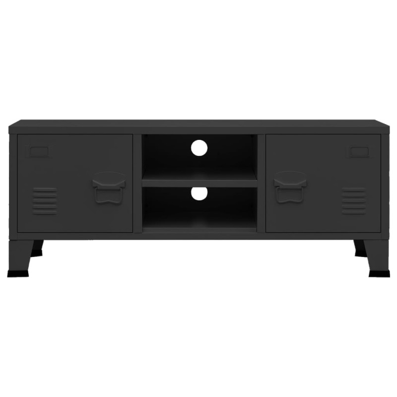 Industrialna szafka pod TV, czarna, 105x35x42 cm, metalowa
