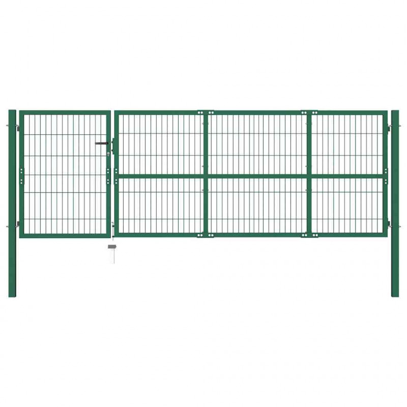 Brama ogrodowa ze słupkami 350x100 cm, stal, zielona