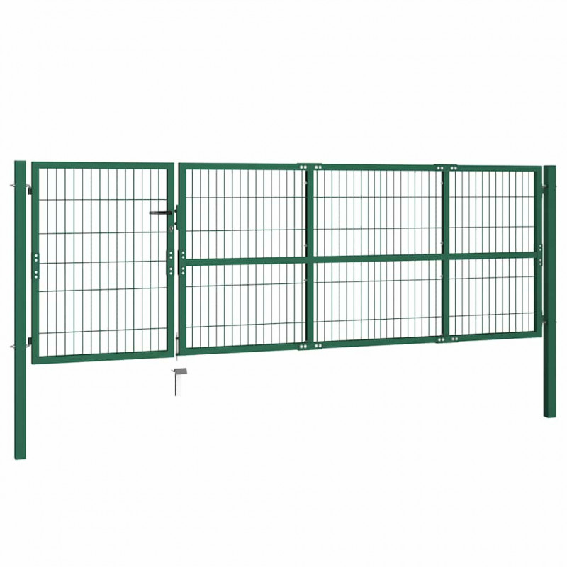 Brama ogrodowa ze słupkami 350x100 cm, stal, zielona